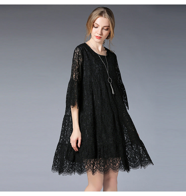 Plus Size Bell Sleeve Loose Eyelash Lace Dress Pluspreorder Plus Size Bell Sleeve Loose Eyelash Lace Dress Pluspreorder