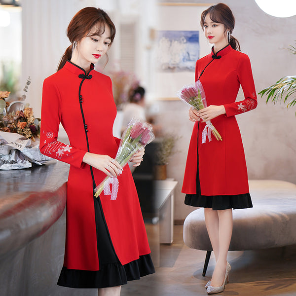 Plus Size Red Embroidery Mermaid Cheongsam