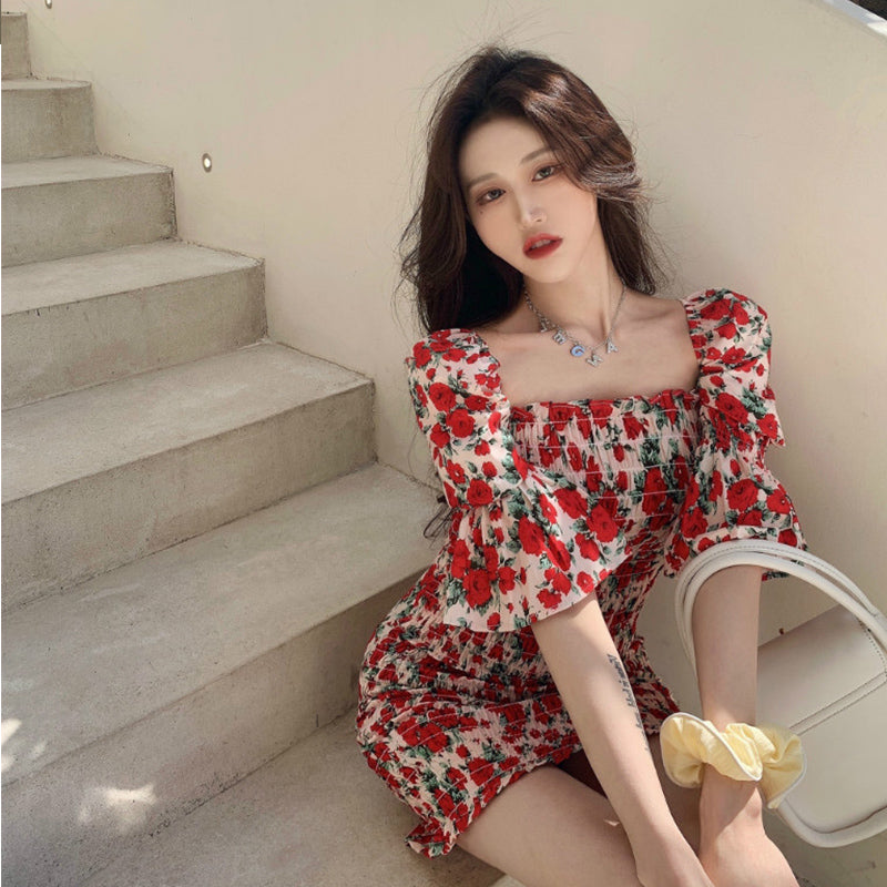 Plus Size Korean Roses Scrunch Bodycon Dress – Pluspreorder