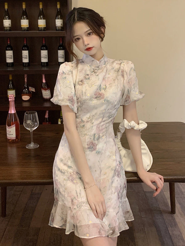 Plus Size Korean Floral Mermaid Cheongsam Dress