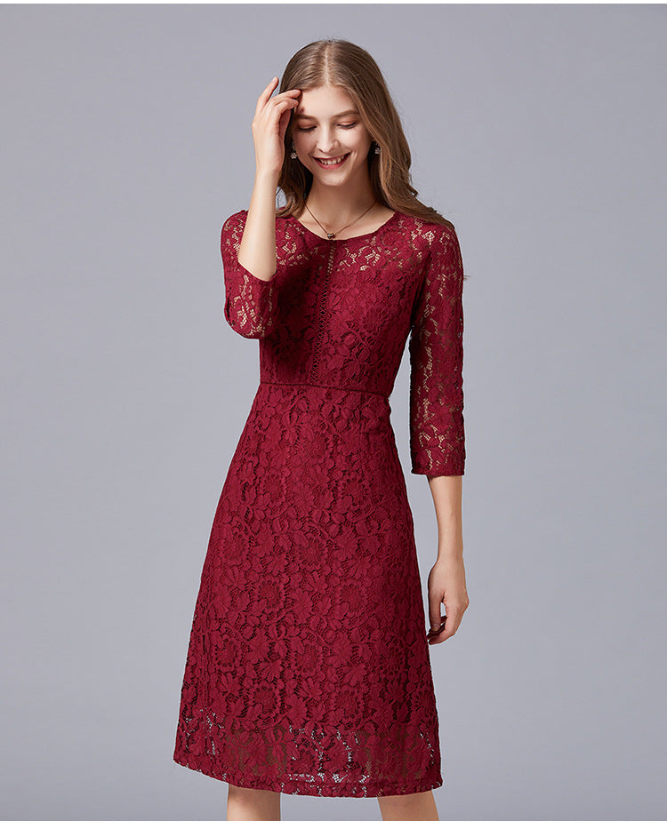 Red lace online a line dress