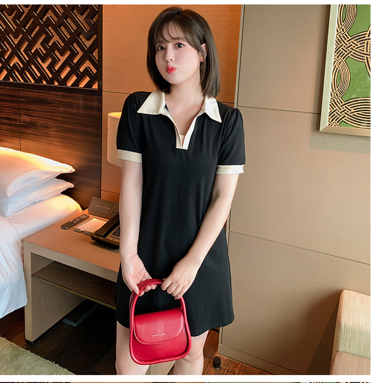 Black Dress Polo Style Dress Plus Size Plus Size Polo T Shirt Dress (EXTRA BIG  SIZE)