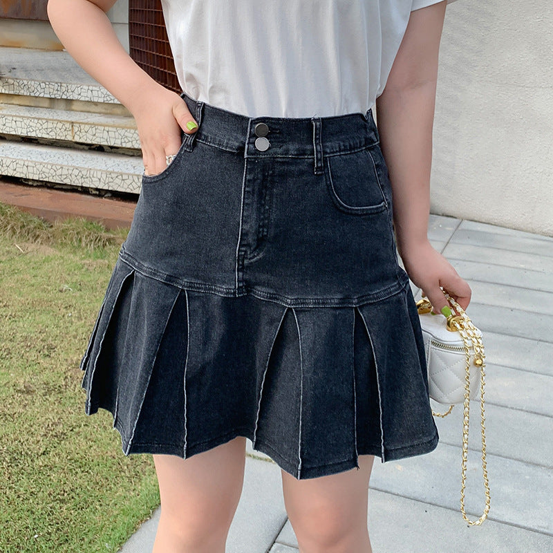 Plus Size Pleat Denim Mini Skirt EXTRA BIG SIZE Pluspreorder