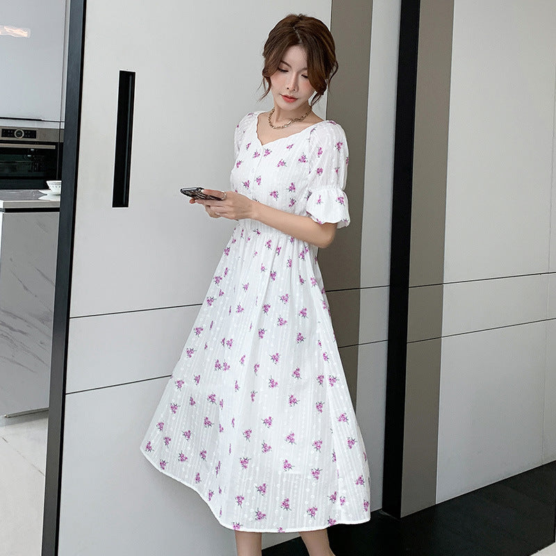Plus Size Purple Floral Scallop Midi Dress Pluspreorder
