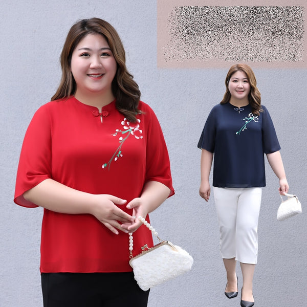 (XL-7XL) Plus Size Floral Drawing Cheongsam Blouse (EXTRA BIG SIZE)