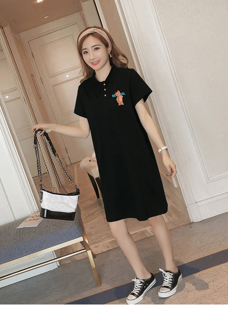Plus Size 100 Cotton Bear Embroidered Polo T Shirt Dress