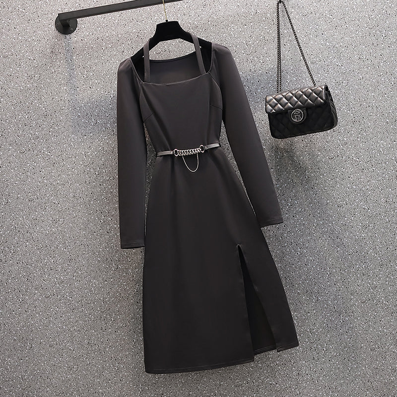 slim fit dress slacks Plus Size Korean Strappy Collar Fitted Dress – Pluspreorder