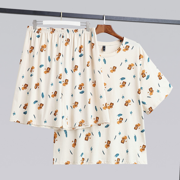 Plus Size Cotton Lion Print T Shirt And Shorts Pyjamas Pjs Set
