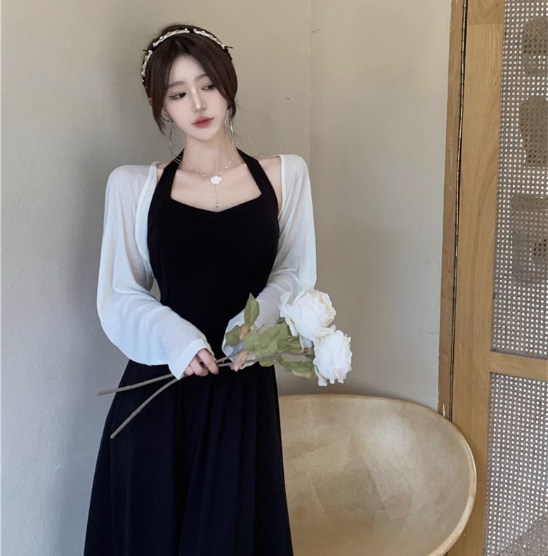 Plus Size Cream Crop Cardigan Vintage Halter Dress Set Pluspreorder Plus Size Cream Crop Cardigan Vintage Halter Dress Set Pluspreorder