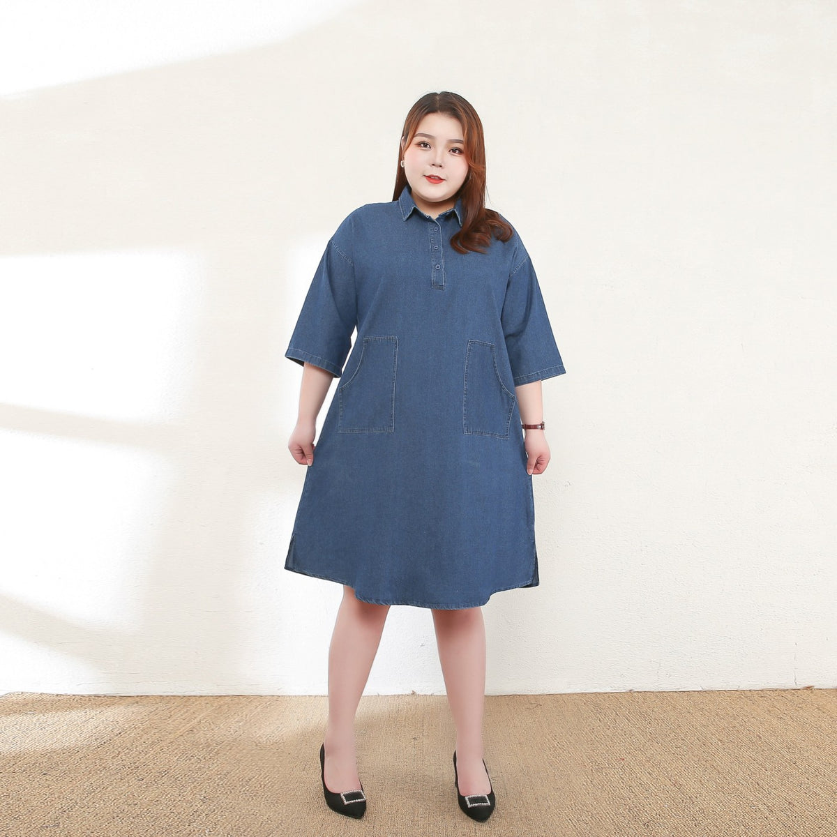 Chloe Plus Size Denim Shirt Dress – Pluspreorder