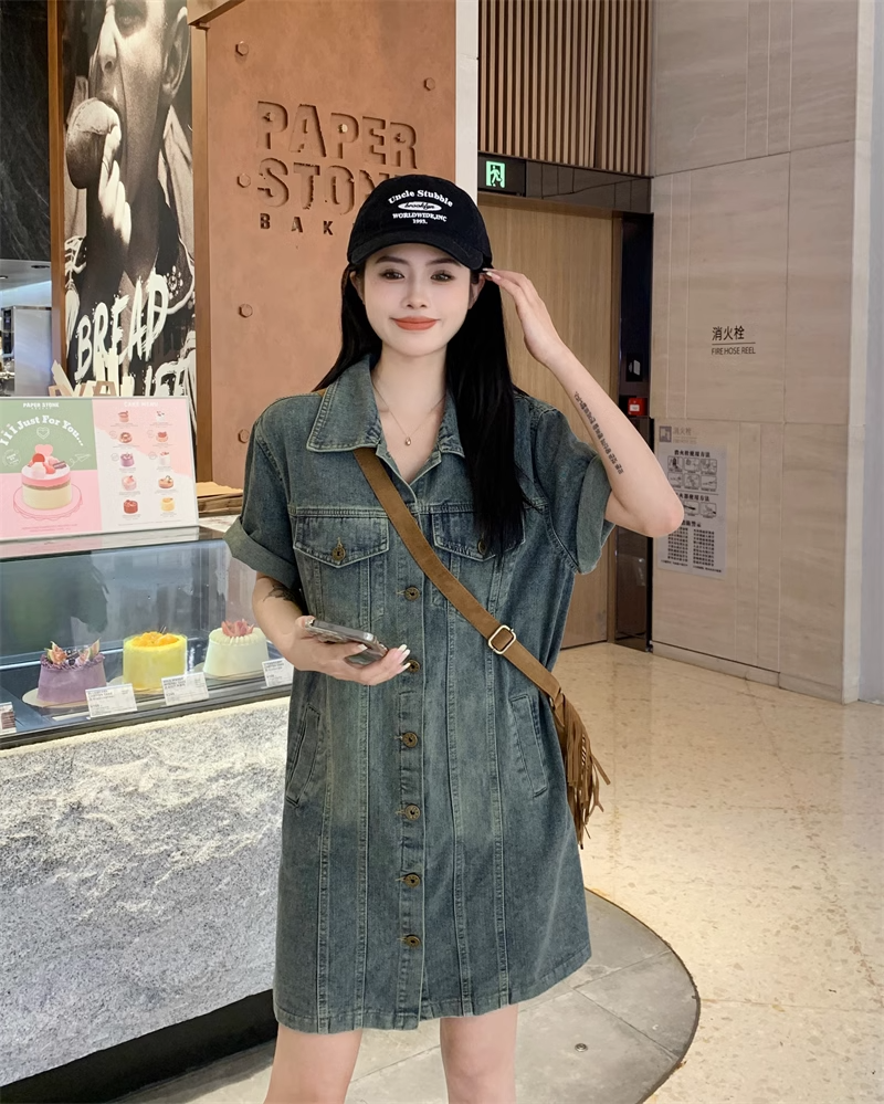 Plus Size Denim Short Shirt Dress