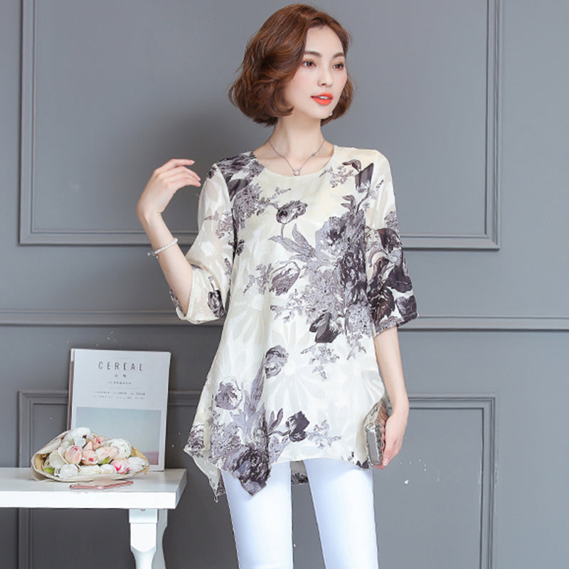 Plus Size Floral Chiffon Blouse