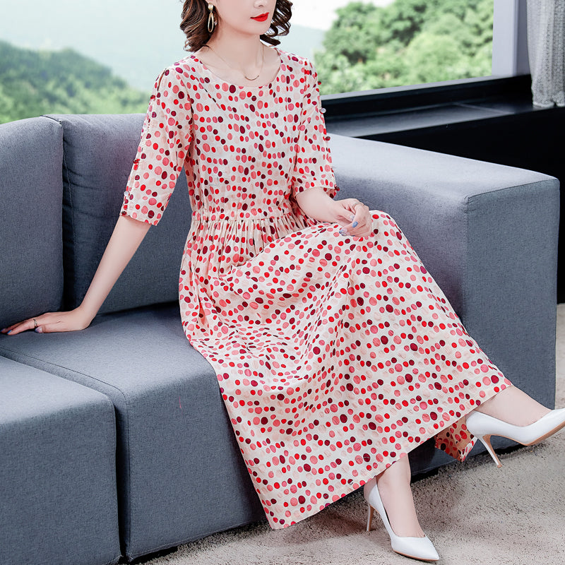 White polka dot chiffon dress on sale