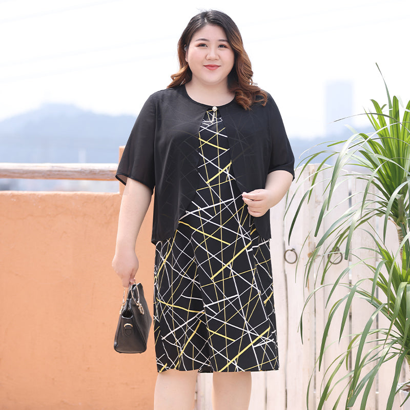 Plus Size Printed Chiffon Layer Dress – Pluspreorder