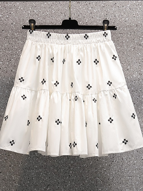 Plus Size Floral Korean Short Flounce Skirt