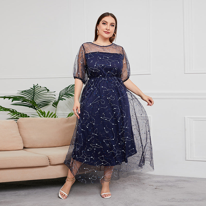 Plus Size Mesh Embroidery Formal Evening Dress