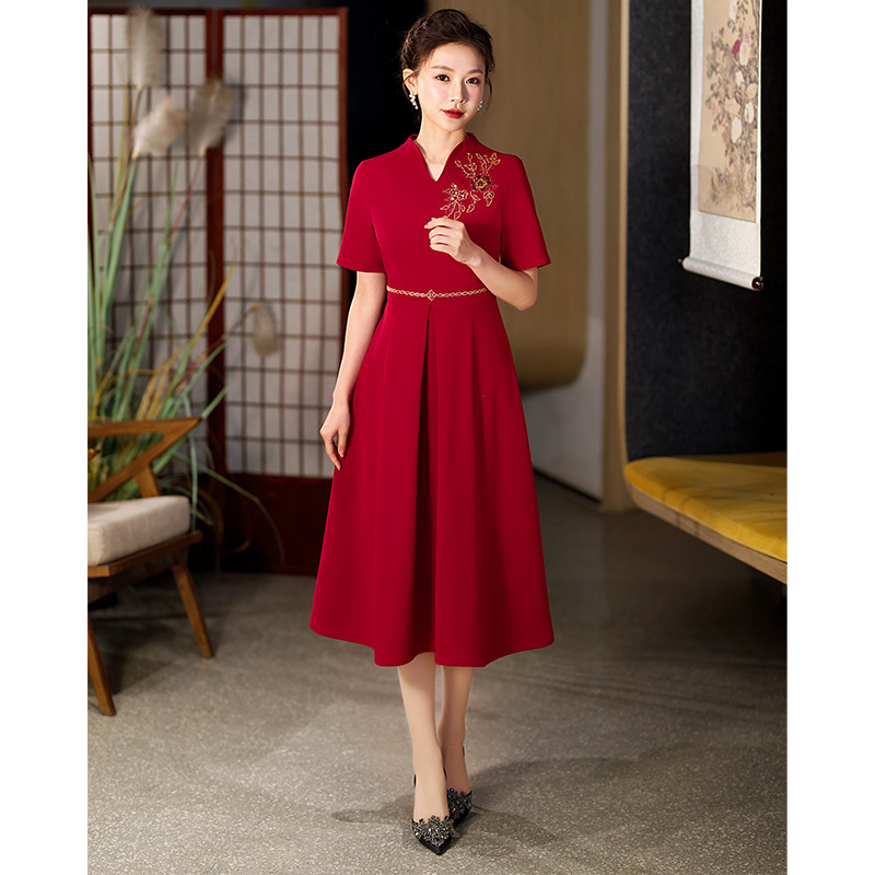 Plus Size Formal Minimalist Cheongsam Chinese Dress Mother Of The Bride Groom Suitable Red M