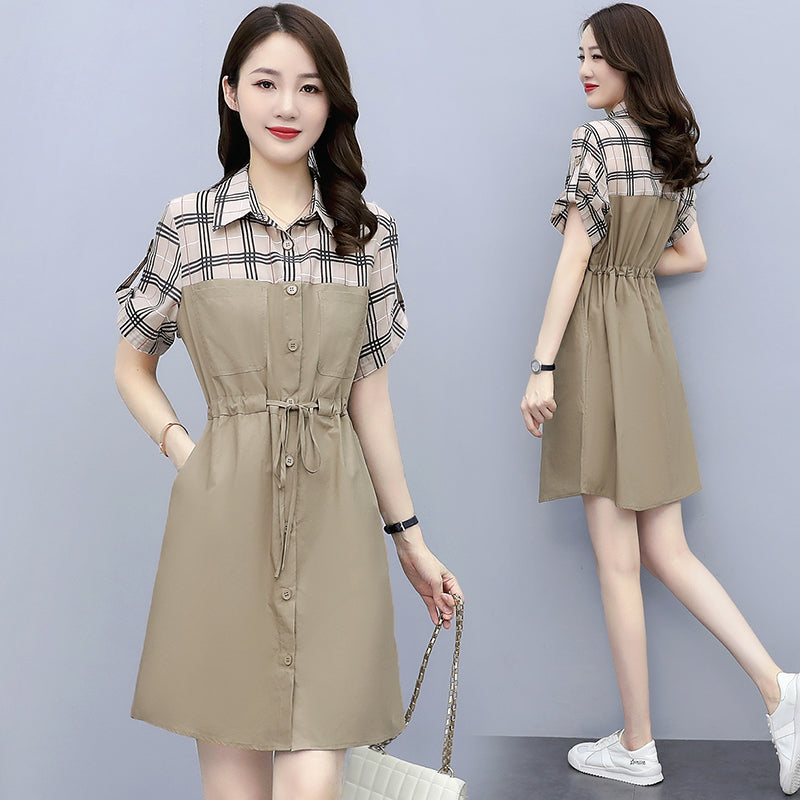 Plus Size Korean Checked Shirt Dress