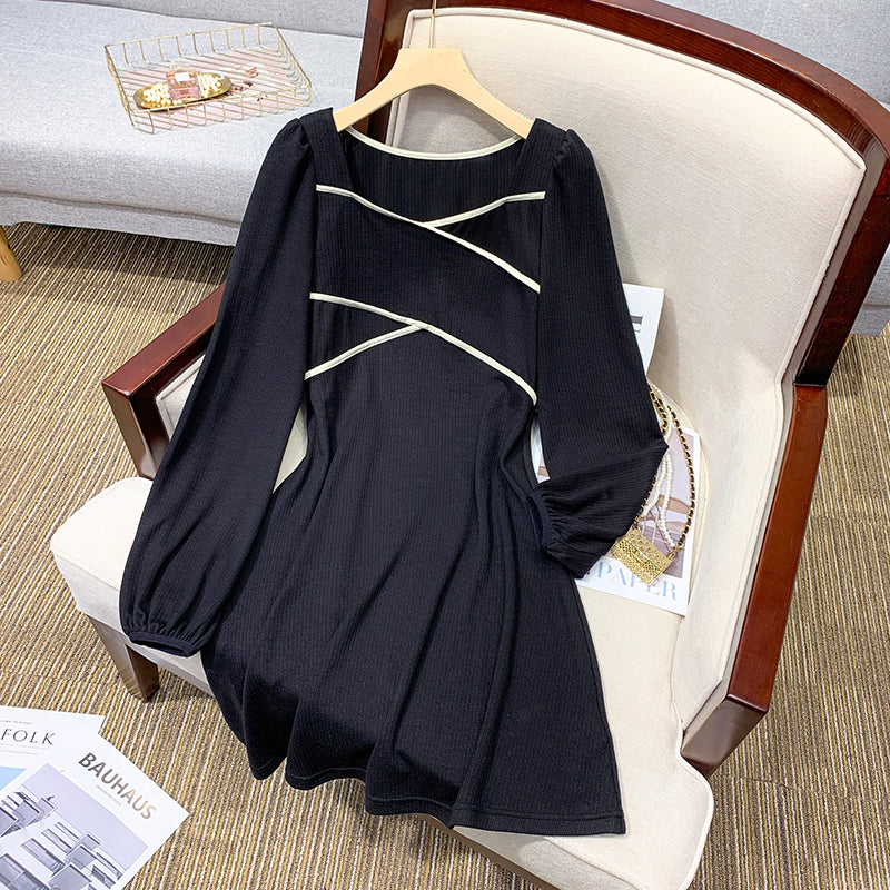 Plus Size Korean Black Long Sleeve Dress