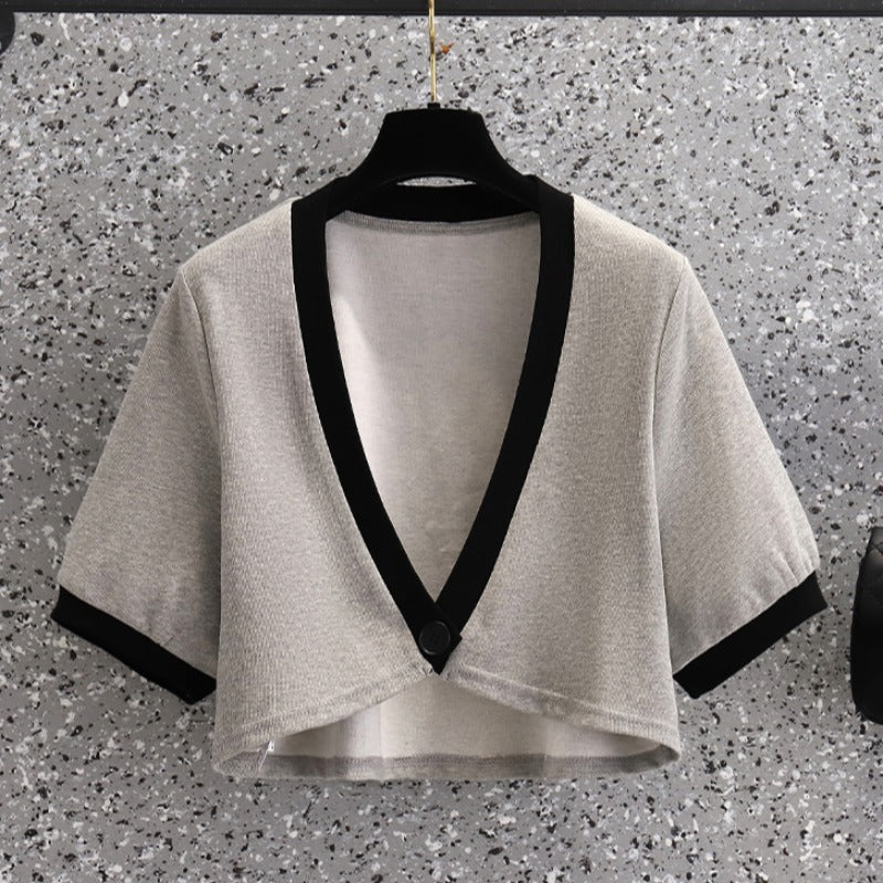 White short sleeve jacket top plus size