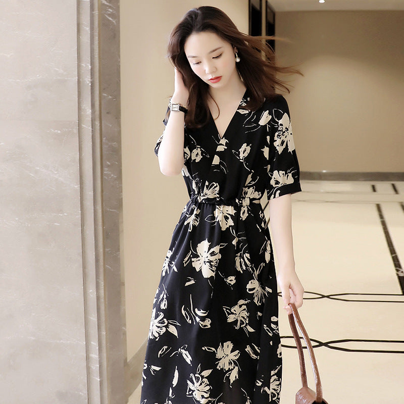 Plus Size Korean Monochrome Floral Wrap V Neck Midi Dress Pluspreorder Plus Size Korean Monochrome Floral Wrap V Neck Midi Dress Pluspreorder