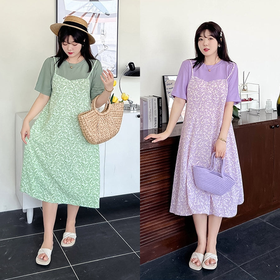 Plus Size Korean Floral Mock 2 Piece Dress Pluspreorder