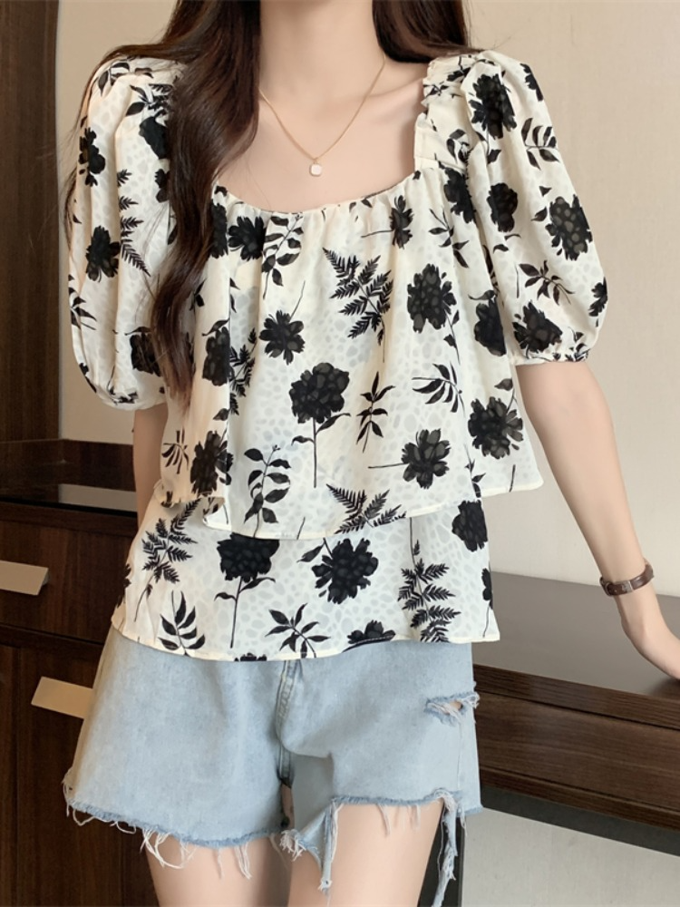 Plus Size Korean Floral Layer Blouse