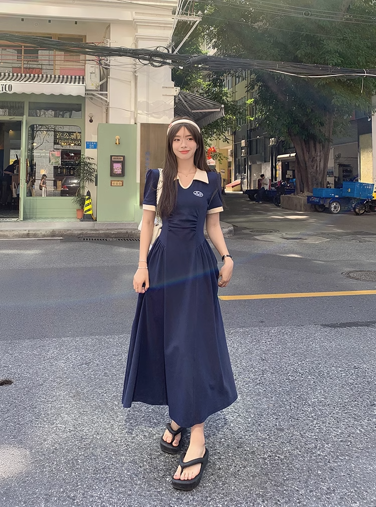 Plus Size Korean Navy Polo T Shirt Dress – Pluspreorder