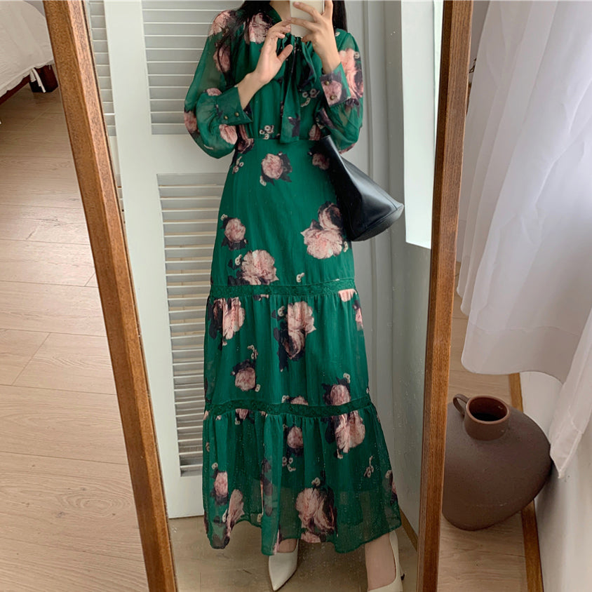 Plus Size Korean Green Pussybow Midi Dress Pluspreorder Plus Size Korean Green Pussybow Midi Dress Pluspreorder