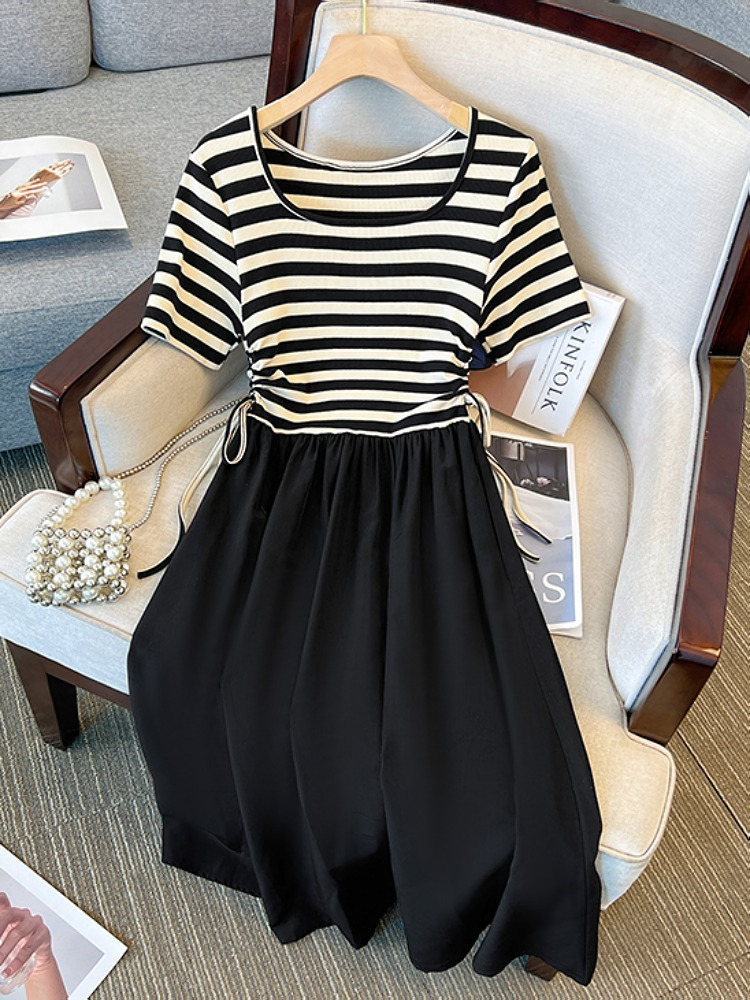 Plus Size Korean Stripes A Line Dress – Pluspreorder