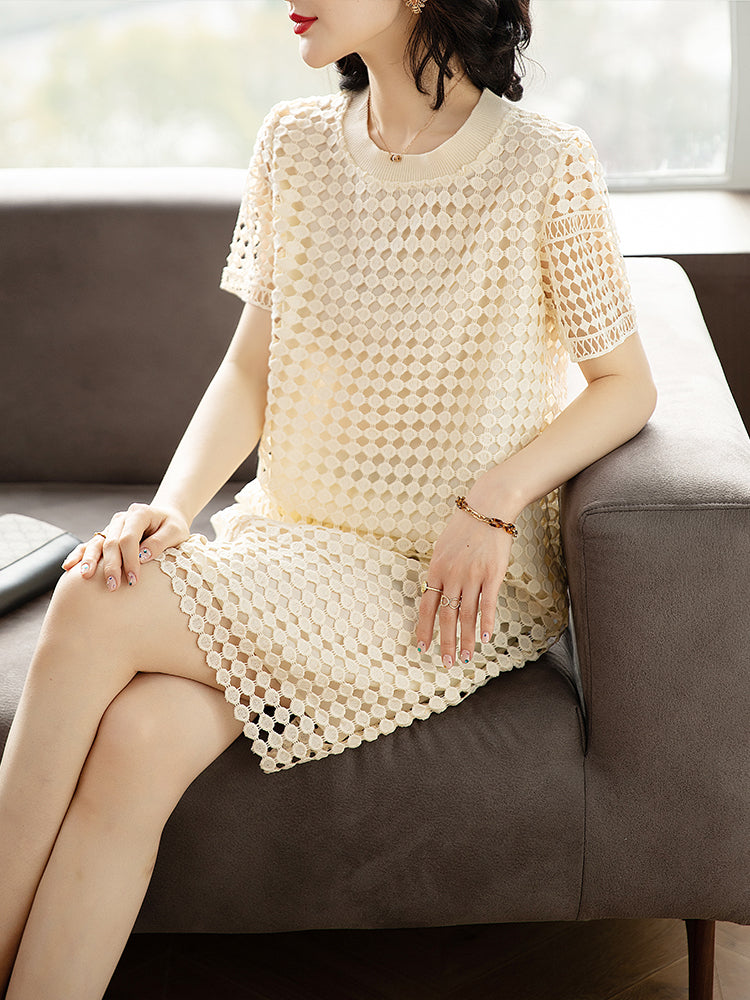 Plus Size Lace Lattice Shift Dress – Pluspreorder