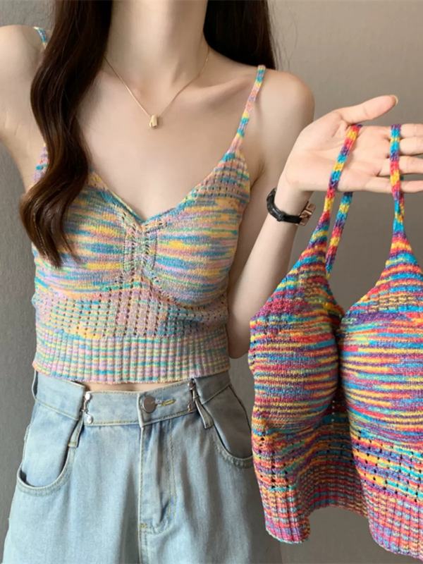 Plus Size Padded Knit Rainbow Crop Top