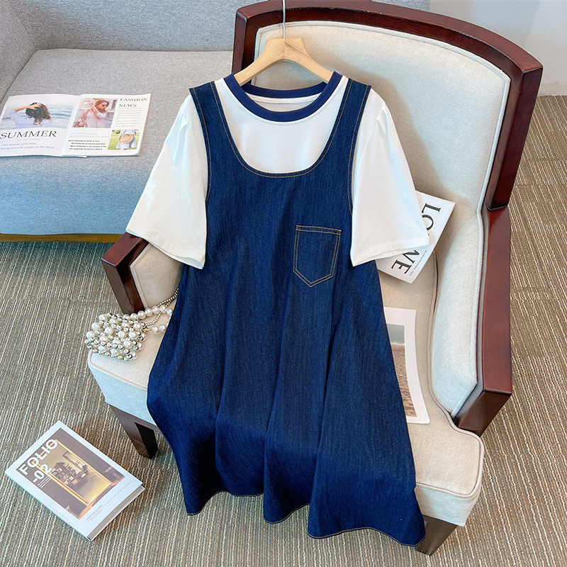 Plus Size Pinafore Denim Dress And White T Shirt Top Set (EXTRA BIG SI –  Pluspreorder