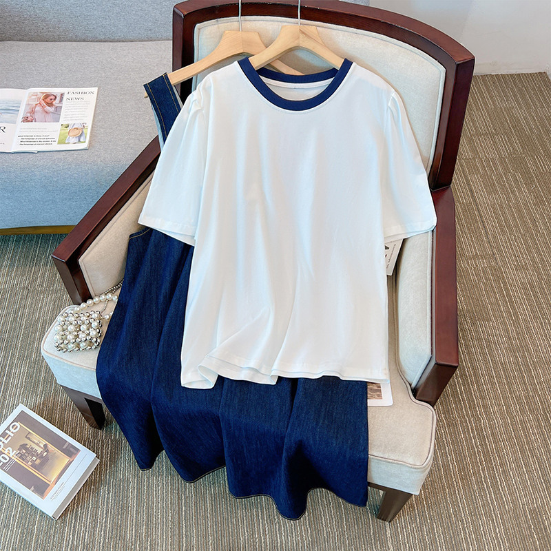 Plus Size Pinafore Denim Dress And White T Shirt Top Set (EXTRA BIG SI –  Pluspreorder