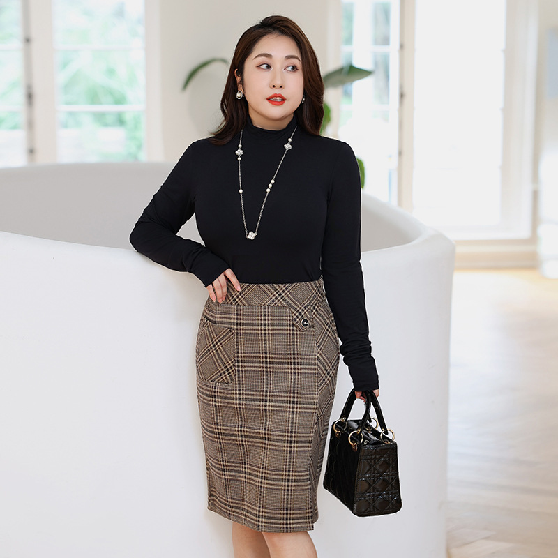 Plus Size Plaid Formal Office Pencil Skirt (Extra Big Size)