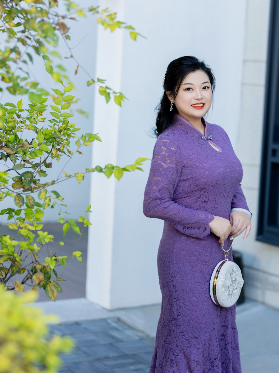 Plus Size Purple Lace Fishtail Cheongsam Dress