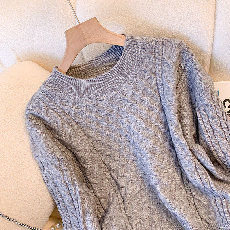 Plus Size Korean Cable Knit Grey Sweater