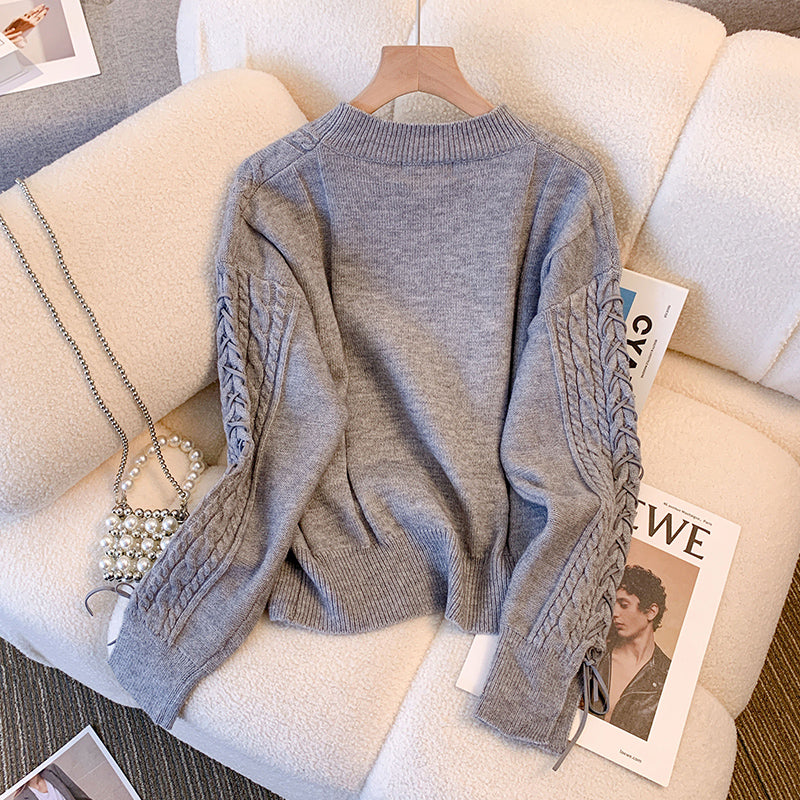 Plus Size Korean Cable Knit Grey Sweater Pluspreorder