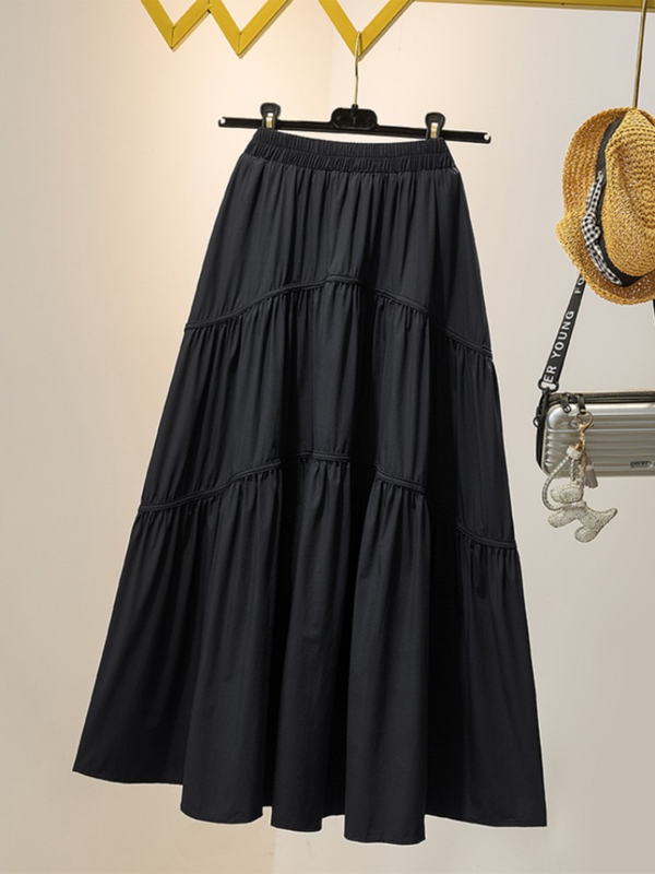 Plus Size Tier Black A Line Midi Skirt
