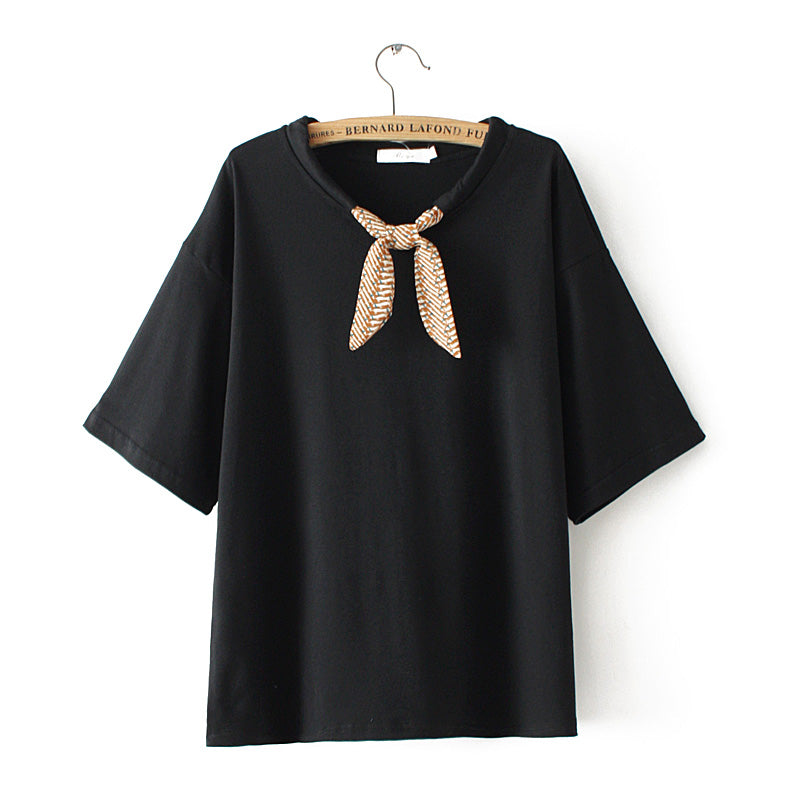 Plus Size Scarf Collar T Shirt Top (EXTRA BIG SIZE) Pluspreorder