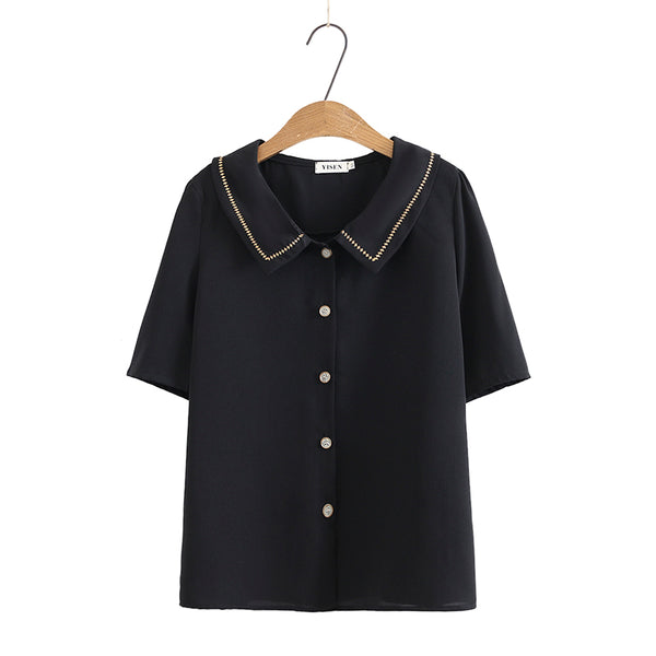 Plus Size Embroidery Collar Shirt Blouse (EXTRA BIG SIZE)