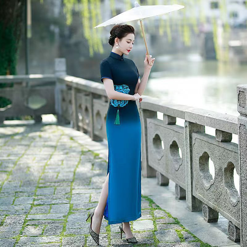 S 5Xl Custom Size Plus Size Ombre Qipao Maxi Dress Pluspreorder