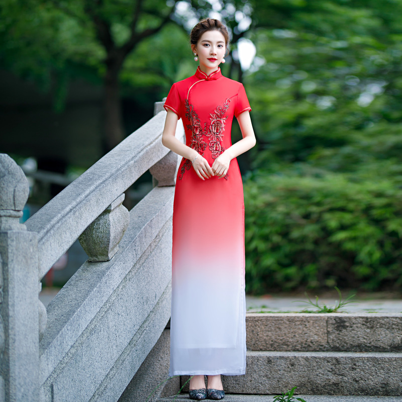 S-5Xl) Plus Size Ombre Cheongsam Chinese Maxi Dress – Pluspreorder