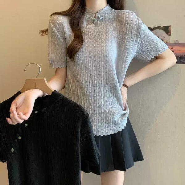 Plus Size Modern Short Sleeve Qipao Top