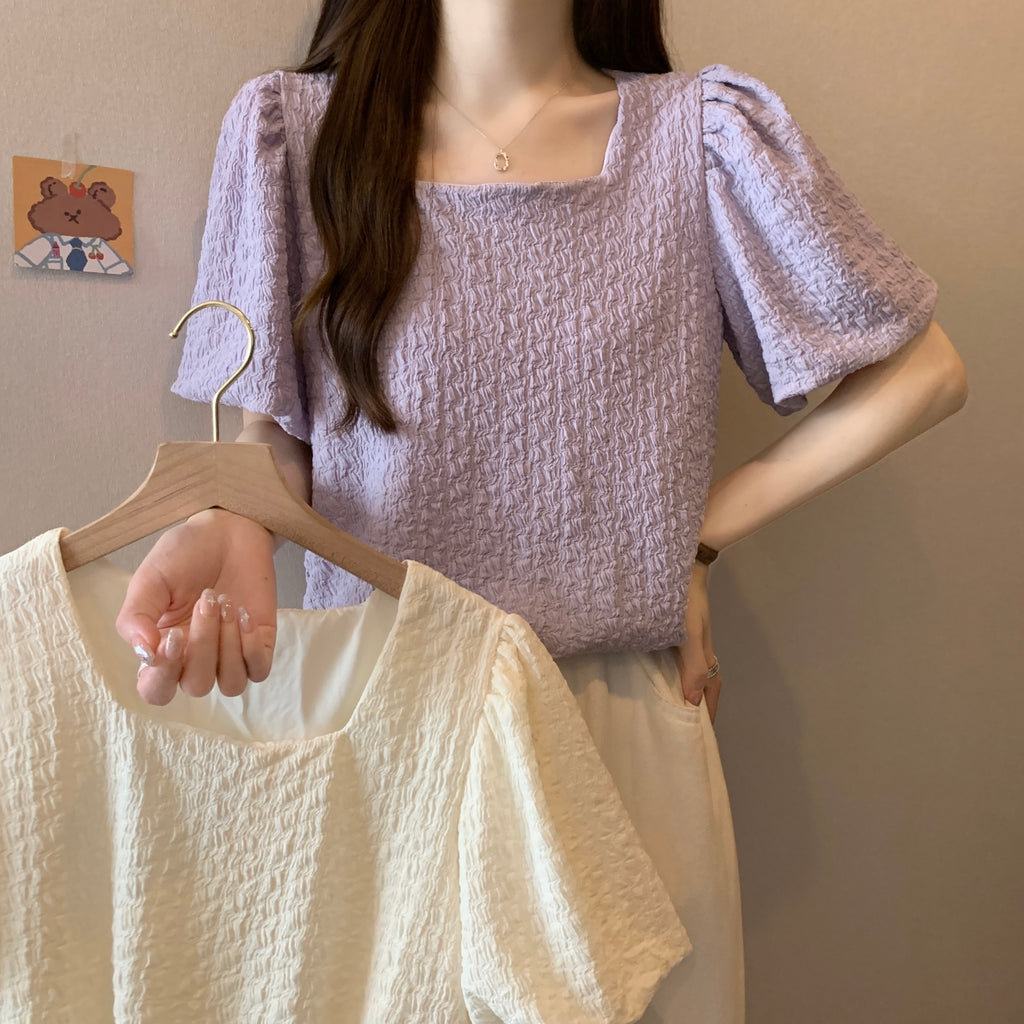 Plus Size Square Neck Korean Short Sleeve Blouse