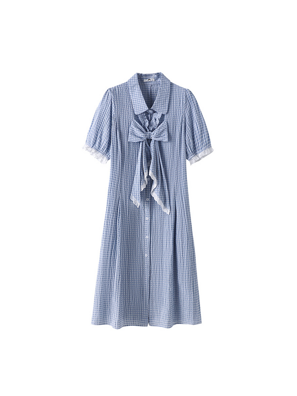 (2XL-6XL) Plus Size Blue Gingham Cute Shirt Dress (EXTRA BIG SIZE
