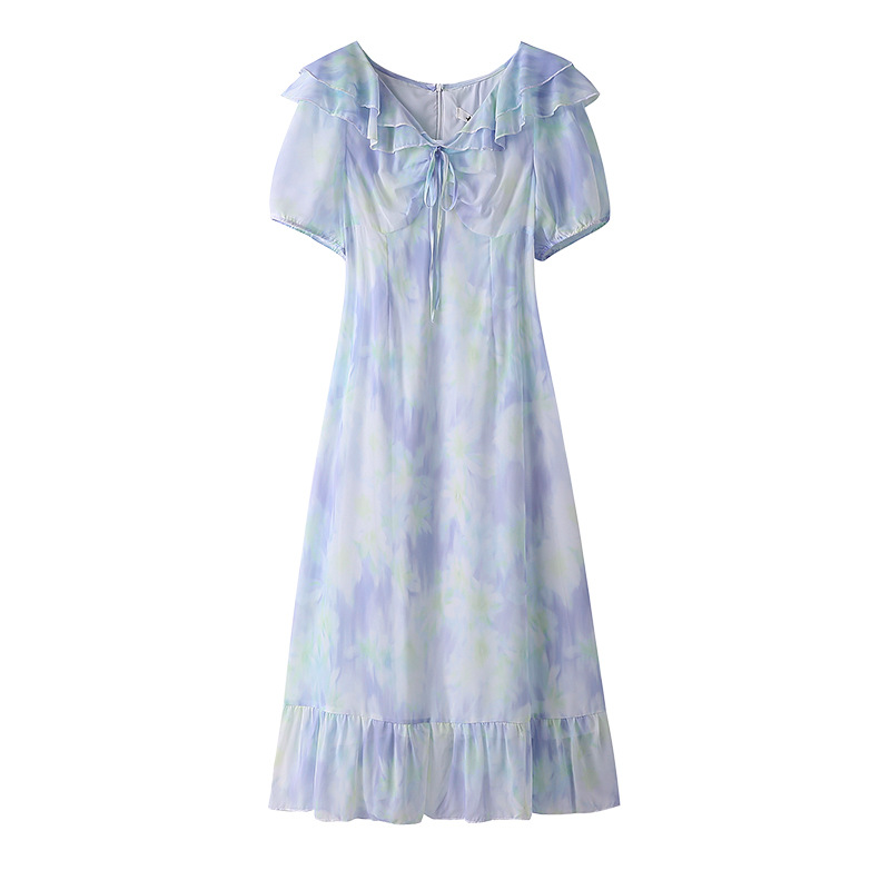 sachin and babi light blue dress Floral Print Off Shoulder Puff Sleeve Midi Dress main image 0