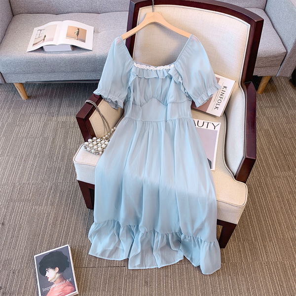 (2XL-6XL) Plus Size Cottage Light Blue Dress (EXTRA BIG SIZE