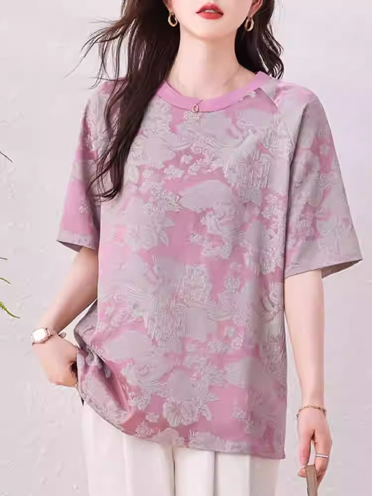 Plus Size Oriental Blossom Relaxed Blouse