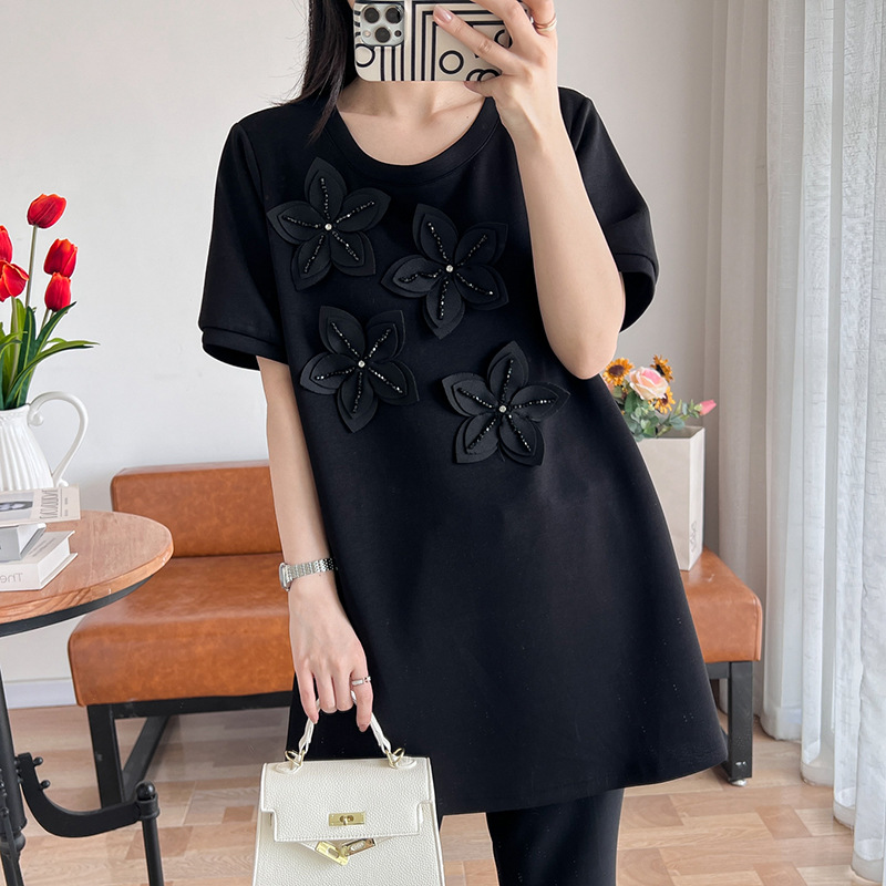 (3XL-9XL) Plus Size Black Floral Tunic Blouse (EXTRA BIG SIZE)